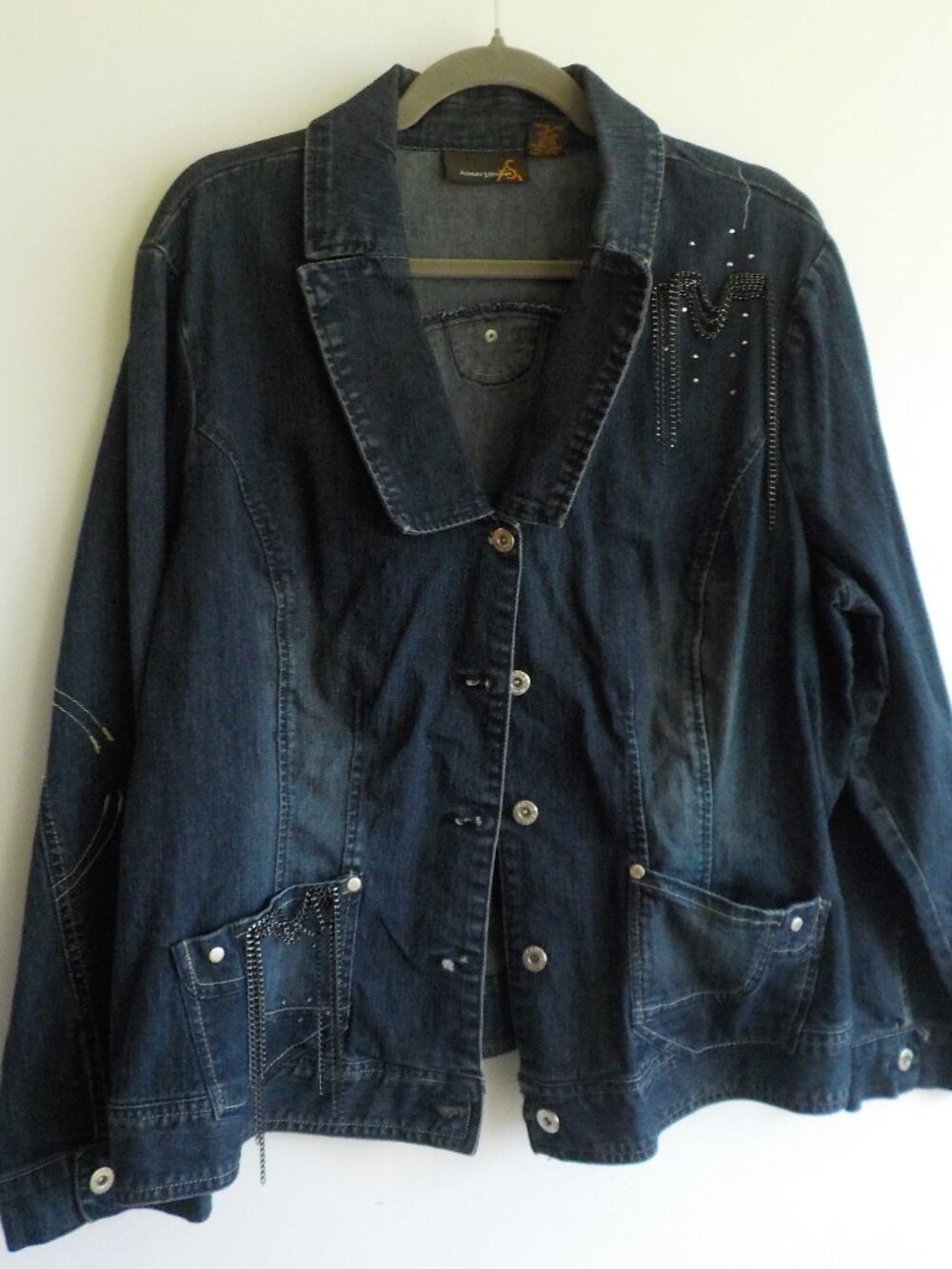 Ashley Stewart Denim Jacket - Size 18W - Buttons Chain Sparkle Pockets (2563)